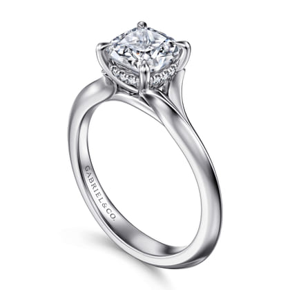 Alden - 14K White Gold Split Shank Cushion Cut Diamond Engagement Ring