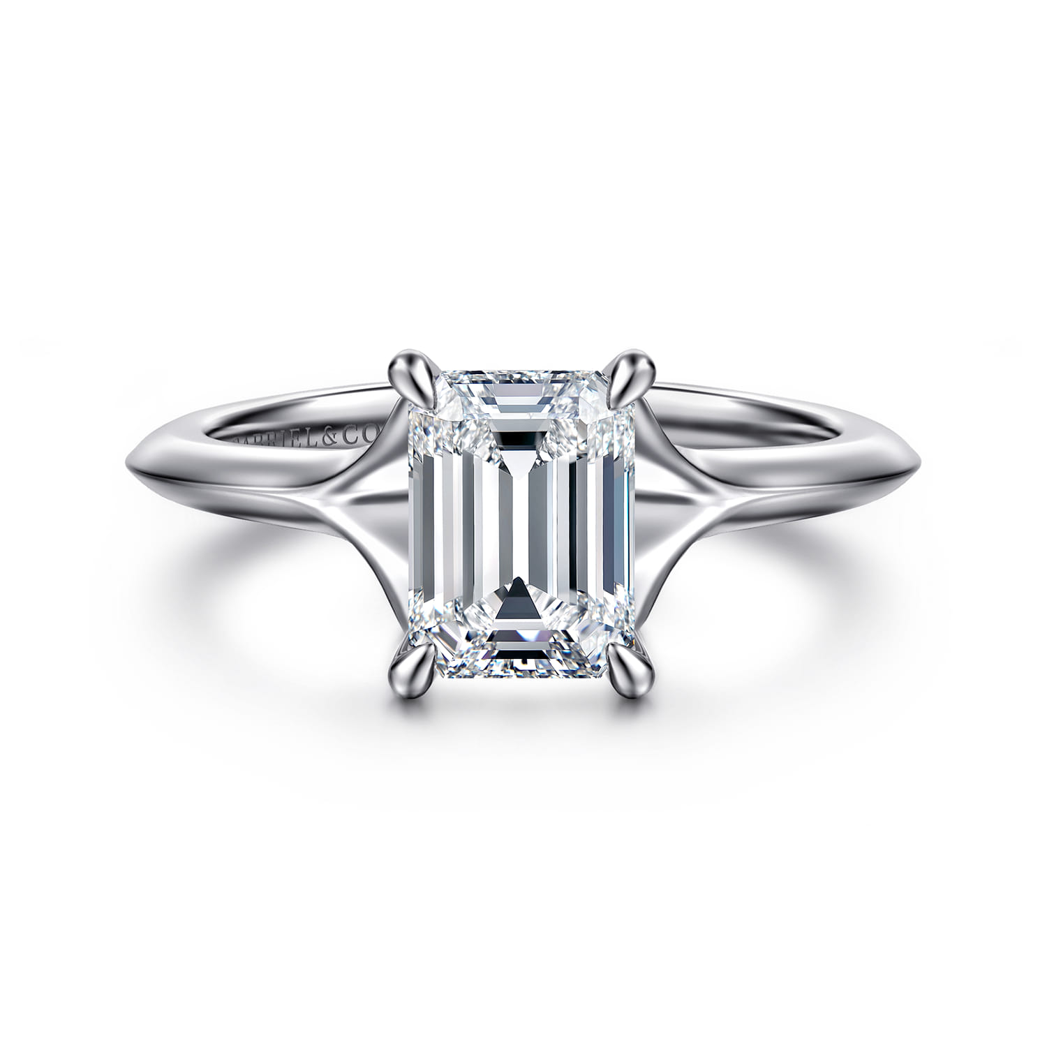 Alden - 14K White Gold Split Shank Emerald Cut Diamond Engagement Ring
