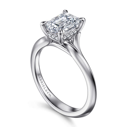 Alden - 14K White Gold Split Shank Emerald Cut Diamond Engagement Ring