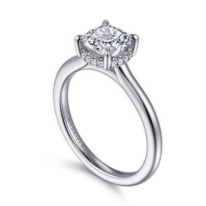 Aldon - 14K White Gold Cushion Halo Diamond Engagement Ring