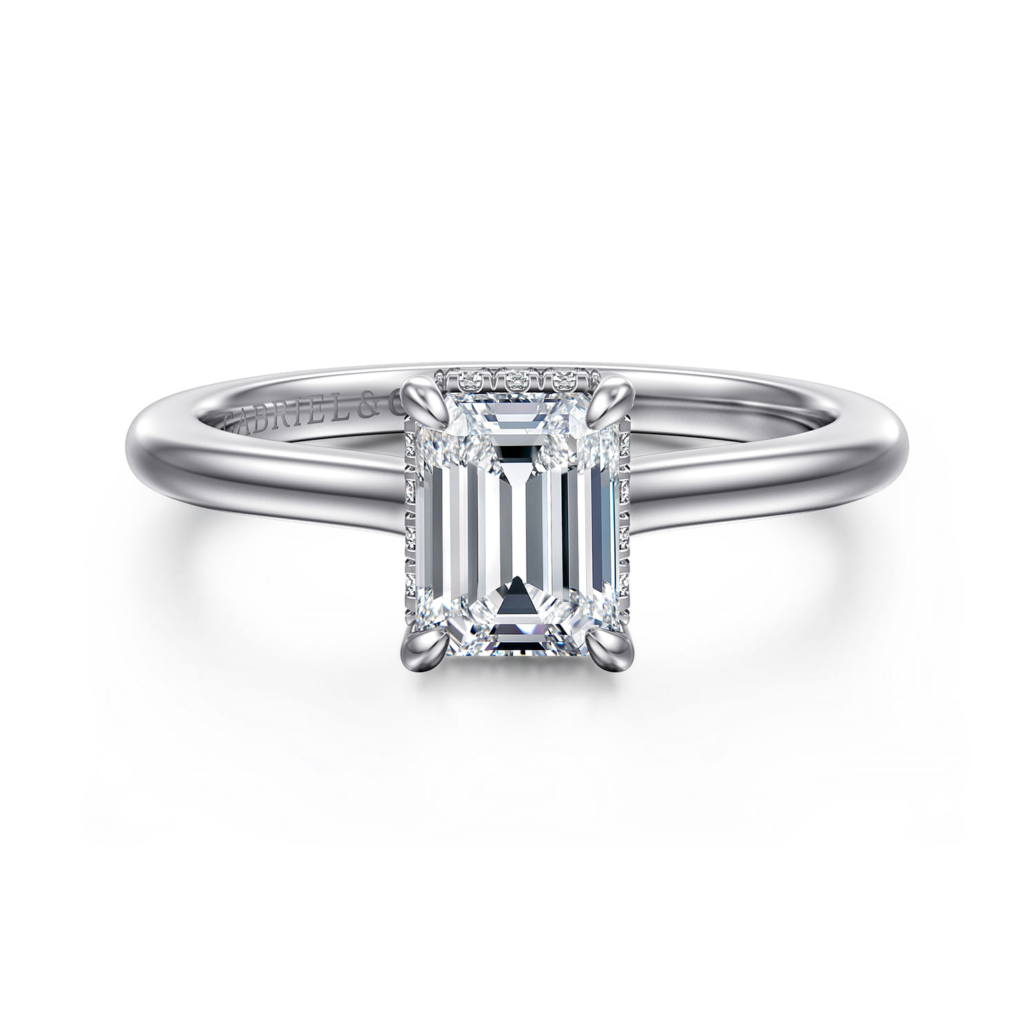 Aldon - 14K White Gold Emerald Cut Halo Diamond Engagement Ring