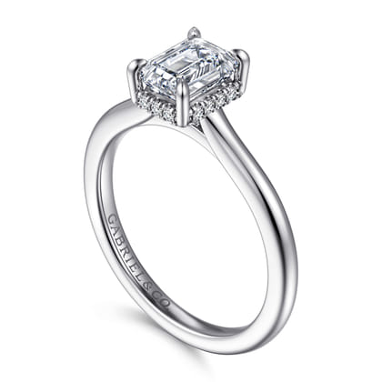 Aldon - 14K White Gold Emerald Cut Halo Diamond Engagement Ring