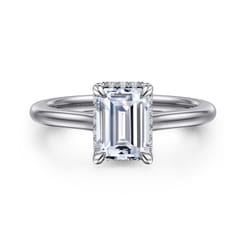 Aldon - 14K White Gold Emerald Cut Halo Diamond Engagement Ring