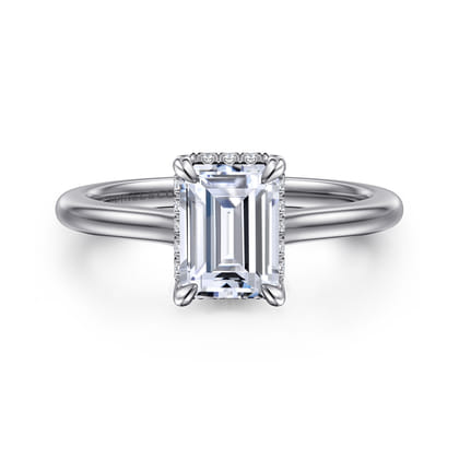 Aldon - 14K White Gold Emerald Cut Halo Diamond Engagement Ring