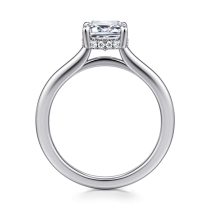Aldon - 14K White Gold Emerald Cut Halo Diamond Engagement Ring