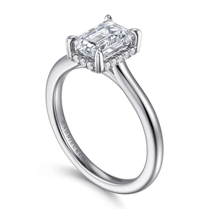 Aldon - 14K White Gold Emerald Cut Halo Diamond Engagement Ring