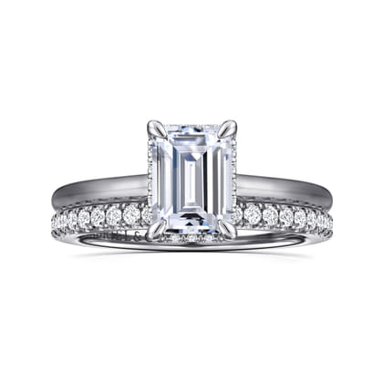 Aldon - 14K White Gold Emerald Cut Halo Diamond Engagement Ring