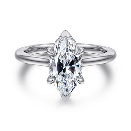Aldon - 14K White Gold Marquise Shape Halo Diamond Engagement Ring