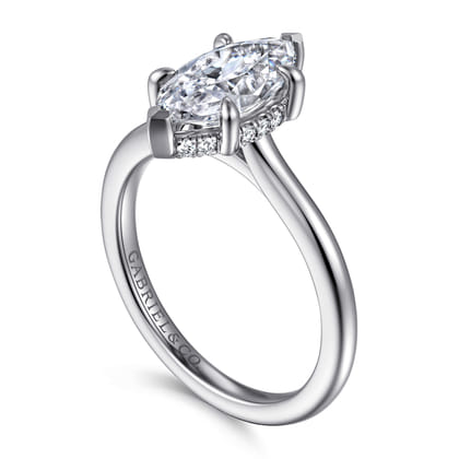 Aldon - 14K White Gold Marquise Shape Halo Diamond Engagement Ring