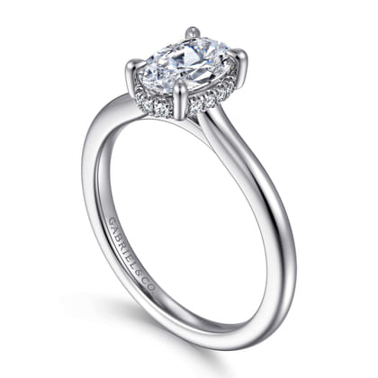 Aldon - 14K White Gold Oval Halo Diamond Engagement Ring