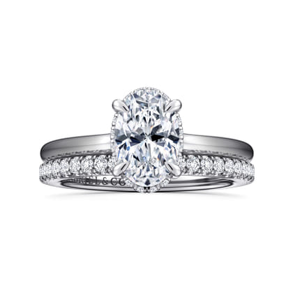 Aldon - 14K White Gold Oval Halo Diamond Engagement Ring
