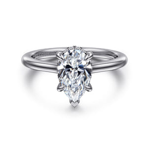 Aldon - 14K White Gold Pear Shape Halo Diamond Engagement Ring