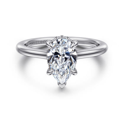 Aldon - 14K White Gold Pear Shape Halo Diamond Engagement Ring