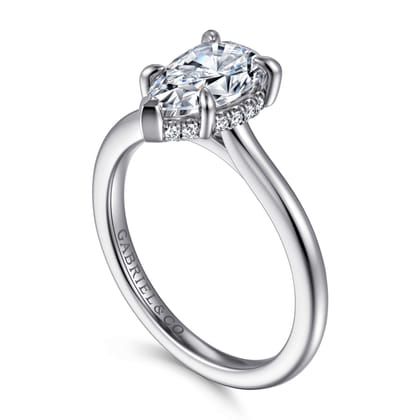 Aldon - 14K White Gold Pear Shape Halo Diamond Engagement Ring