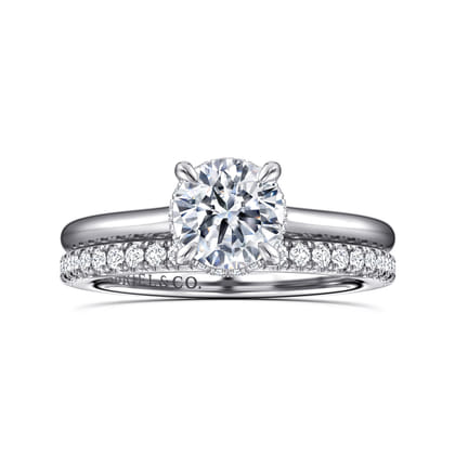 Aldon - 14K White Gold Round Halo Diamond Engagement Ring