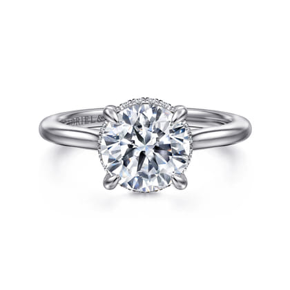 Aldon - 14K White Gold Round Halo Diamond Engagement Ring
