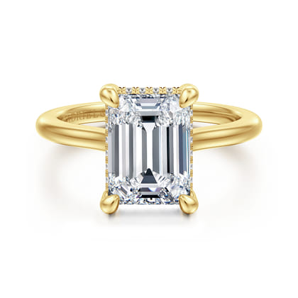 Aldon - 14K Yellow Gold Emerald Cut Halo Diamond Engagement Ring