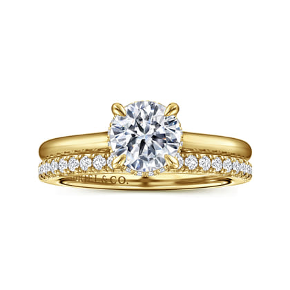 Aldon - 14K Yellow Gold Round Halo Diamond Engagement Ring