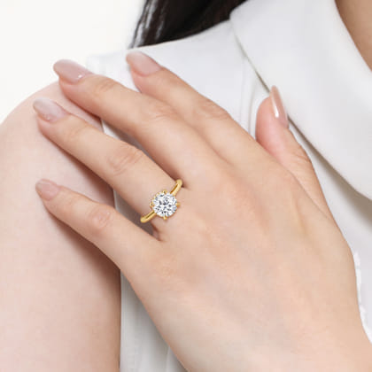 Aldon - 14K Yellow Gold Round Halo Diamond Engagement Ring