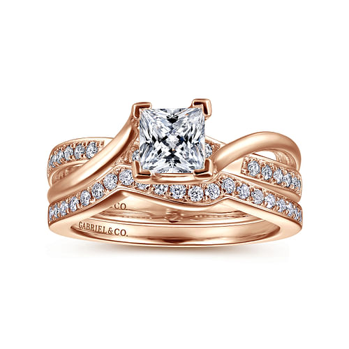 Aleesa - 14K Rose Gold Twisted Princess Cut Diamond Engagement Ring - 0.11 ct - Shot 4