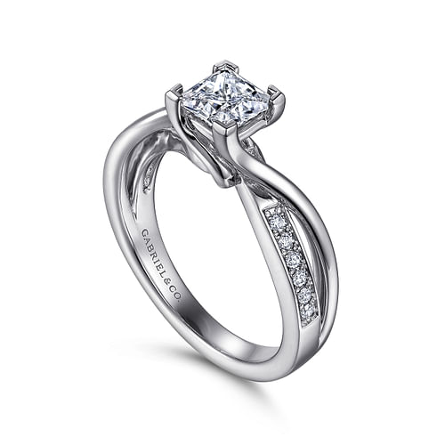 Aleesa - 14K White Gold Princess Cut Twisted Diamond Engagement Ring - 0.11 ct - Shot 3