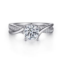 14K White Gold Round Bypass Diamond Engagement Ring