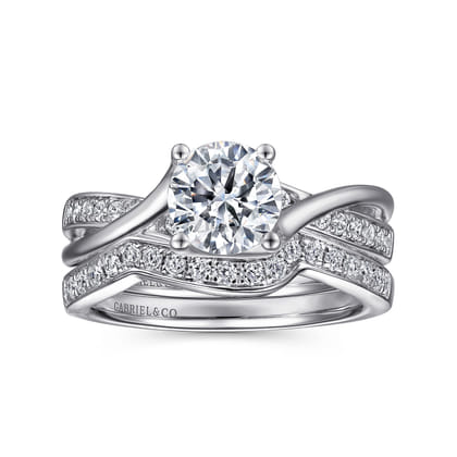 Aleesa - 14K White Gold Round Bypass Diamond Engagement Ring