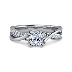 Aleesa - 14K White Gold Twisted Cushion Cut Diamond Engagement Ring