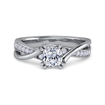 Aleesa - 14K White Gold Twisted Cushion Cut Diamond Engagement Ring