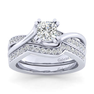 Aleesa - 14K White Gold Twisted Cushion Cut Diamond Engagement Ring