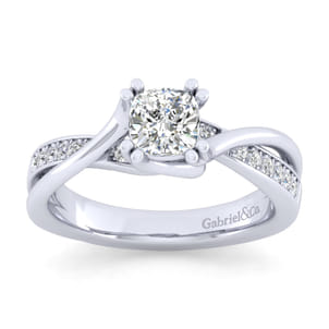 Aleesa - 14K White Gold Twisted Cushion Cut Diamond Engagement Ring