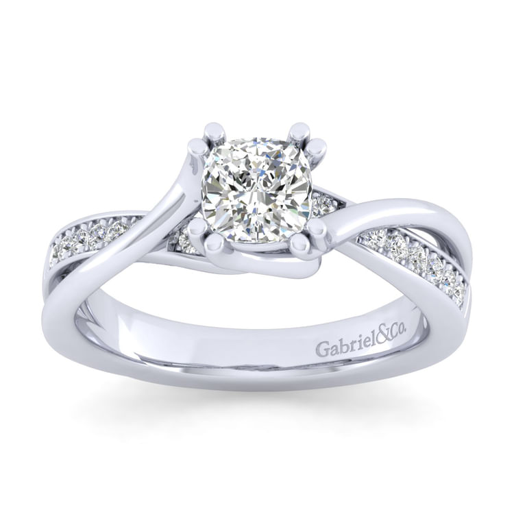 Aleesa - 14K White Gold Twisted Cushion Cut Diamond Engagement Ring