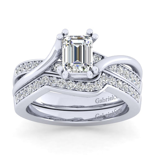 Aleesa - 14K White Gold Twisted Emerald Cut Diamond Engagement Ring - 0.15 ct - Shot 4