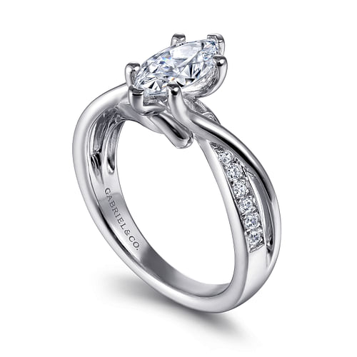 Aleesa - 14K White Gold Twisted Marquise Shape Diamond Engagement Ring - 0.15 ct - Shot 3