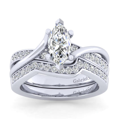 Aleesa - 14K White Gold Twisted Marquise Shape Diamond Engagement Ring