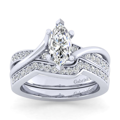 Aleesa - 14K White Gold Twisted Marquise Shape Diamond Engagement Ring - 0.15 ct - Shot 4