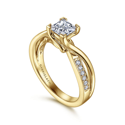 Aleesa - 14K Yellow Gold Princess Cut Twisted Diamond Engagement Ring - 0.11 ct - Shot 3