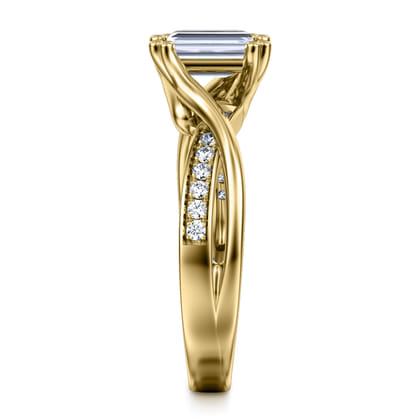Aleesa - 14K Yellow Gold Twisted Emerald Cut Diamond Engagement Ring