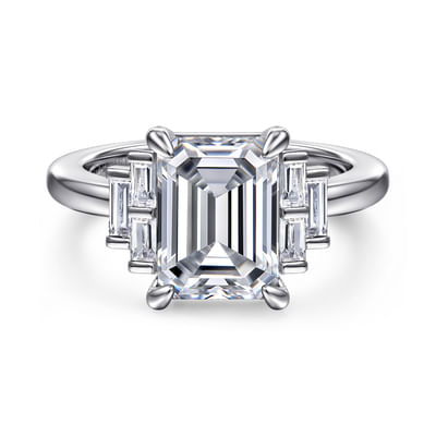 Alejandra - 14K White Gold Emerald Cut Diamond Engagement Ring