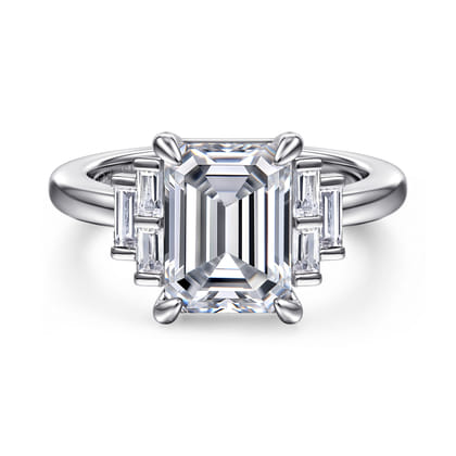 Alejandra - 14K White Gold Emerald Cut Diamond Engagement Ring