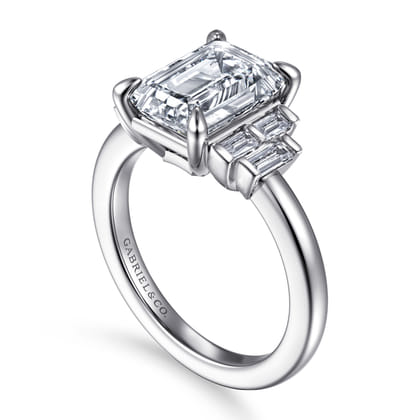 Alejandra - 14K White Gold Emerald Cut Diamond Engagement Ring