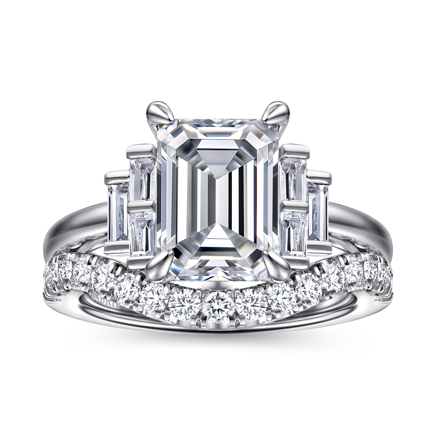 Alejandra - 14K White Gold Emerald Cut Diamond Engagement Ring