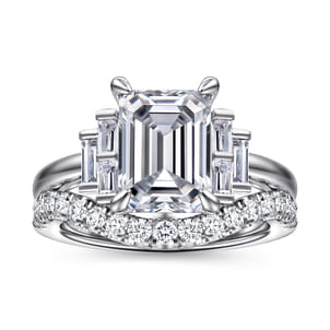 Alejandra - 14K White Gold Emerald Cut Diamond Engagement Ring