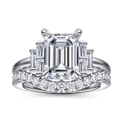 Alejandra - 14K White Gold Emerald Cut Diamond Engagement Ring