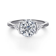 Alesandra - 14K White Gold Half Bezel Round Three Stone Diamond Engagement Ring