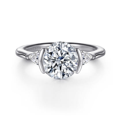 Alesandra - 14K White Gold Half Bezel Round Three Stone Diamond Engagement Ring