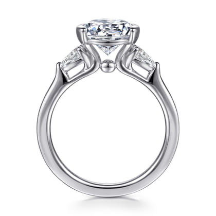 Alesandra - 14K White Gold Half Bezel Round Three Stone Diamond Engagement Ring
