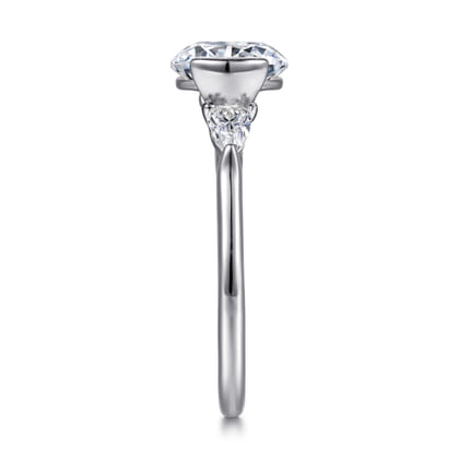 Alesandra - 14K White Gold Half Bezel Round Three Stone Diamond Engagement Ring