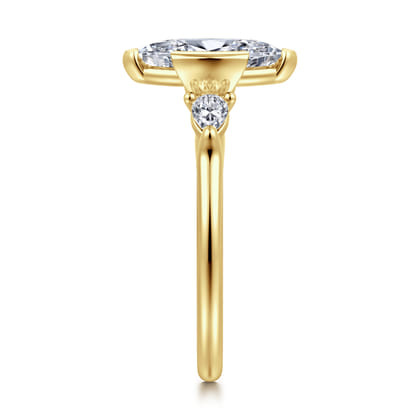 Alesandra - 14K Yellow Gold Half Bezel Marquise Shape Three Stone Diamond Engagement Ring