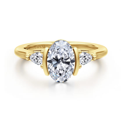 Alesandra - 14K Yellow Gold Half Bezel Oval Three Stone Diamond Engagement Ring